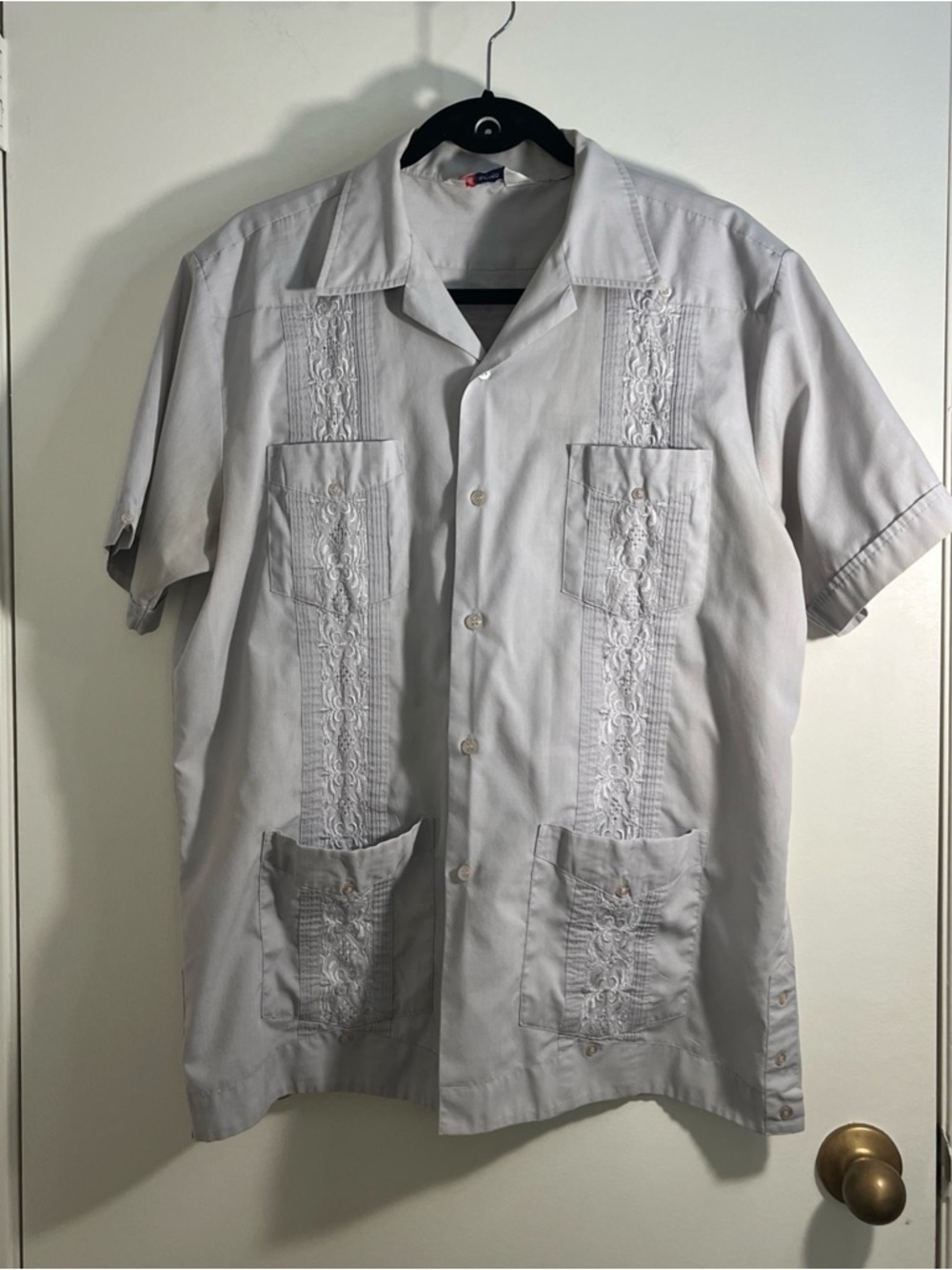 Romani Collection Gray button dress shirt Sz Large 4 Pockets Embroidered Buttons